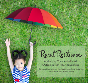 Rural Resiliance cover page with young girl laying on grass holding rainbow umbrella
